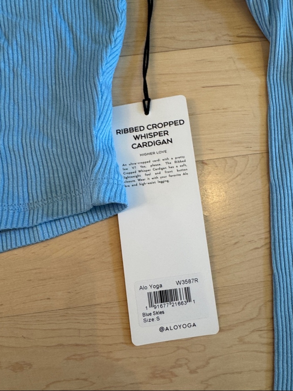 ALO Yoga Ribbed Cropped Whisper Shirt Top L/S Cardigan-Blue Skies-New-S-Athletic - Picture 3 of 8